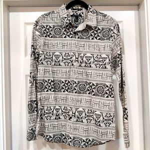 Aztec Tribal Black White Design Button Down Shirt